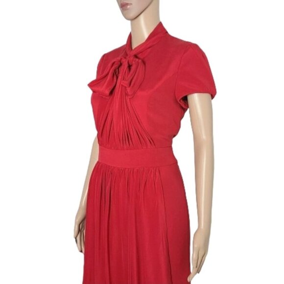AEFFE SPA Red 100% Silk Pleated Bow Tie Cocktail Dress Women's Size 8 - Picture 7 of 16